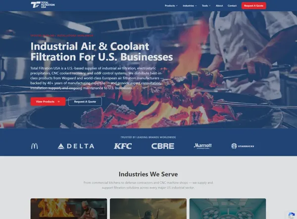 Total Filtration USA website screenshot